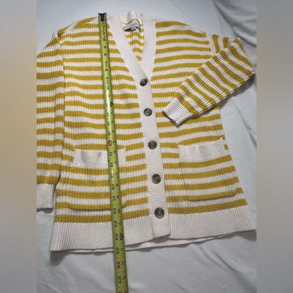 Loft XSP lemon yellow soft white striped knitted cardigan v-neck button down - Picture 5 of 8